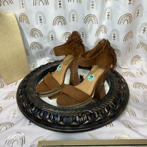 Elegant Brown Bohemian style Suede Heeled Sandals